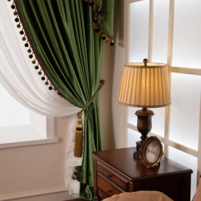 Custom retro green solid shading velvet cloth curtain tulle valance drape C1469* - Image 1 of 4