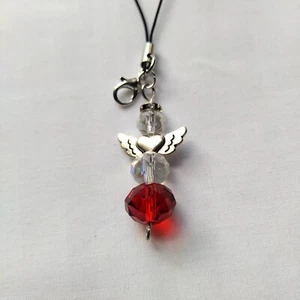 Heart Angel Cell Phone Charm Strap Beaded Dangle Glass Mirror Hanging Car Decor - Zdjęcie 1 z 4