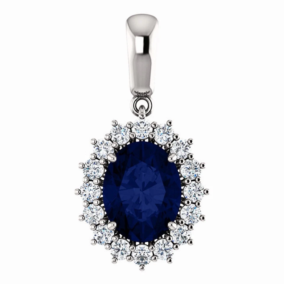  Ceylon Blue sapphire Pendant 14K White Gold Gift For Her Us Uk  - Image 1 of 4
