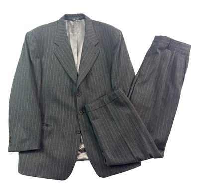 vtg 90s Todays Man 46R 36x32 Pant Suit Marzotto Flannel Wool Chalk Stripe Italy - Image 1 of 4