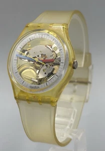 Vintage Swatch Jelly Fish 1985 Analoge Armband Uhr Gelb Transparent Unisex - Imagen 1 de 7