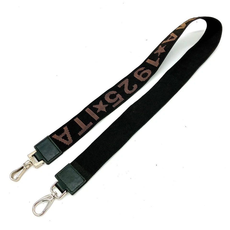 Correa de Hombro Fendi Logo Línea Lona Negra Longitud 89cm Ancho 4cm Bolso Accesorio Foto 1 de 4