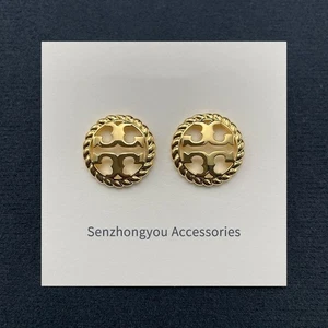 New! Tory Double T roundness gold Earrings with Jewelry Pouch Size:1.6*1.6cm - Picture 1 of 2