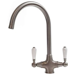 Reginox Elbe Brushed Nickel Twin Lever Kitchen Sink Mixer Tap - Picture 1 of 6