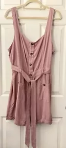 pagliaccetto American Eagle donna taglia XL smanicato misto lino cravatta vita rosa utility - Foto 1 di 21