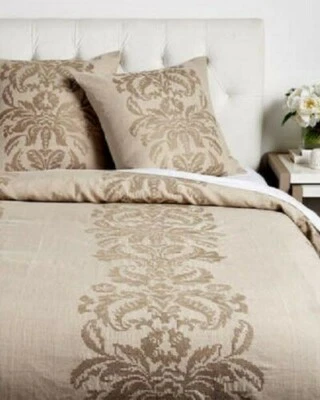 Capa de edredom Ann Gish Queen jacquard ponto cruz linho bege nova na embalagem - Imagem 1 de 4