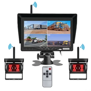 24V Reversing Kit 7" LCD Monitor 2 CCD IR Cameras Wireless Horse Trailer Van RV - Picture 1 of 24