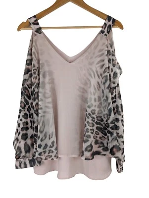 Debenhams Lightweight Cold Shoulder Blouse, Pink Animal Print, Size M - Image 1 of 4