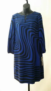 Tahari Arthur S. Levine "Elton" Dress Size 6 Black Cobalt Blue Black Zip Back  - Picture 1 of 12