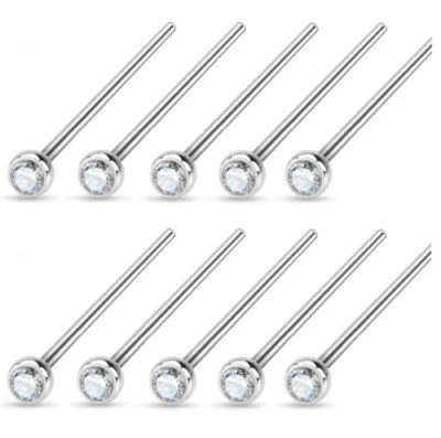 10 PC LOT 20G 18G LONG 3/4" CLEAR CZ GEM BEND IT FISHTAIL STEEL NOSE PIN RING