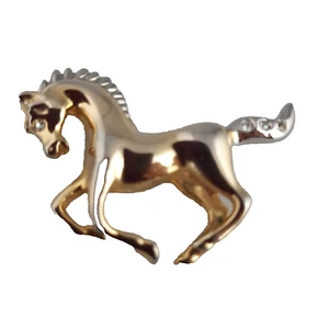 Vintage Gold and Silver Tone Brooch Prancing Horse with Crystals 1 1/2 inches - Picture 1 of 5