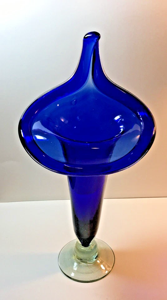 Cobalt Blue Hand-Blown Glass Vase 16" Tall Vivid Blue Statement Vase - Image 1 of 4