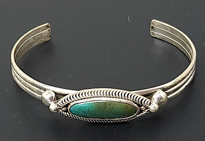 Bracelete vintage DTR Jay King prata esterlina 925 punho turquesa - Imagem 1 de 3