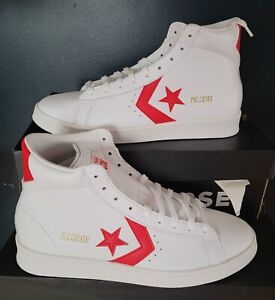 NEW CONVERSE CHUCK OG PRO LEATHER HI "WHITE/UNIVERSITY RED"  US 7.5