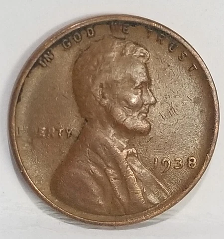 1938 Error Wheat Cent penny Missing L & B in Liberty Damaged Die Cover
