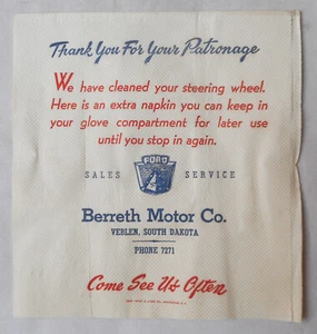 50er Jahre FORD DEALER SERVIETTE ORIGINAL - Bild 1 von 1