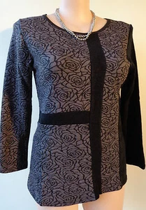 EVERSUN New size 10 top Black grey rose design top NWT long sleeves - Picture 1 of 7
