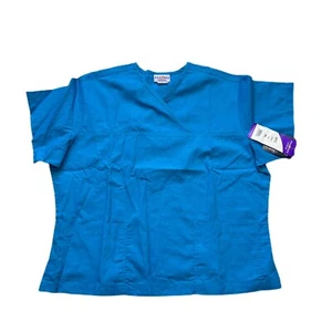 PEACHES Uniforms Womens SCRUB top Sz XL SKY BLUE 4513 - Front Pockets NEW - Picture 1 of 9