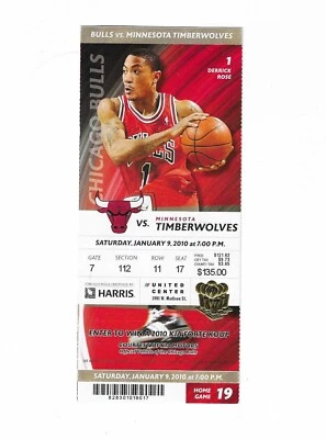 Chicago Bulls vs Minnesota Timberwolves Unused Basketball Ticket from 1/9/2010 - Image 1 of 2