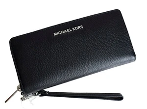 Michael Kors Damen Geldbörse Portemonnaie TRAVEL CONTINENTAL schwarz-silber neu - Picture 1 of 7