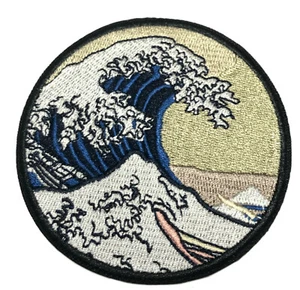 Retro Ocean Waves Patch Embroidered Hook Loop Applique Nature Travel Souvenir - Picture 1 of 8