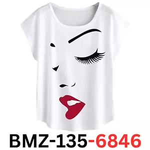 WDIRARA Women's Figure Graphic Print Short Sleeve Round Neck T Shirt Top White M - Picture 1 of 9