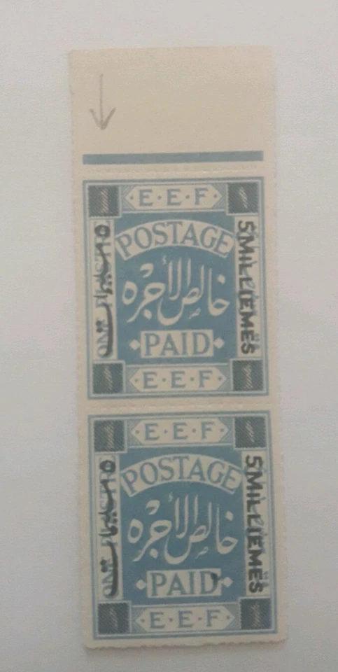 Palestine ISRAEL EEF stamps, Block of 2, ERROR Overprint 5 MILLIEMES, MINT ,VERY - Image 1 of 3