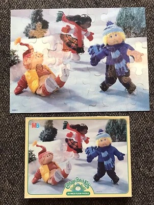 Vintage Cabbage Patch Kids CPK 35pc Floor Puzzle Winter Skating On Pond In Box - Image 1 of 2