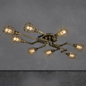 Industrial Semi Flush Mount Ceiling Light Multi Head Chandelier Cage Shade Light - Picture 1 of 6