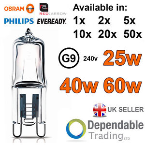 Packs of Branded G9 Halogen Lamps 25W / 40w Clear Capsule Light Bulbs 240v