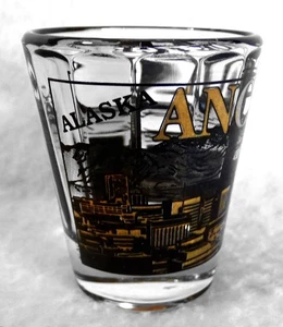 Anchorage Alaska Shot Glass Cityscape Gold Detail Shooter 2-3/8" Faceted Jigger - Picture 1 of 4