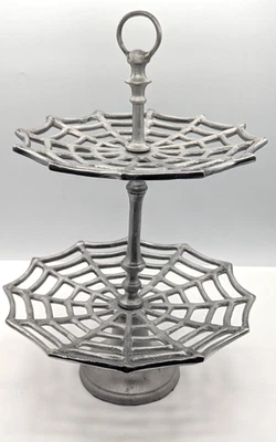 Halloween Metal Fundido Taza Pastel Galletas Soporte Telaraña Vintage Nivel India Foto 1 de 4