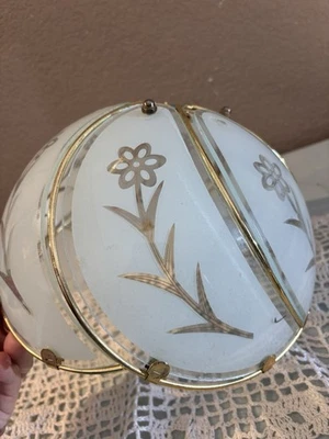 White/Gold Flowers Etched glass panels shade for touch lamp - Image 1 of 4
