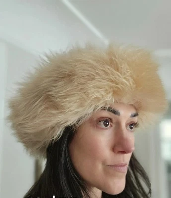 Toscana Piel de Cordero y Lana Tejida Invierno Sombrero Gorro Tibetano Crema Blanco Elástico Foto 1 de 4