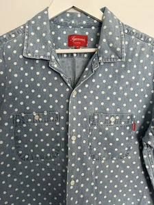 Supreme Polka Dot Denim Shirt Blue Short Sleeve 100% Cotton SS18 Size M - Picture 1 of 5