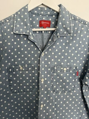 Supreme Polka Dot Denim Shirt Blue Short Sleeve 100% Cotton SS18 Size M - Image 1 of 4