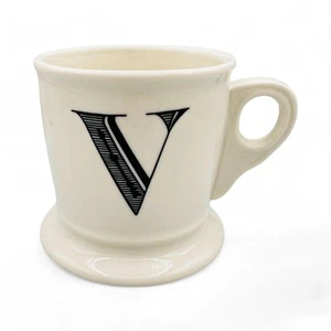 Anthropologie Monogram V Shaving Mug in White Mug with Black Text - Picture 1 of 7