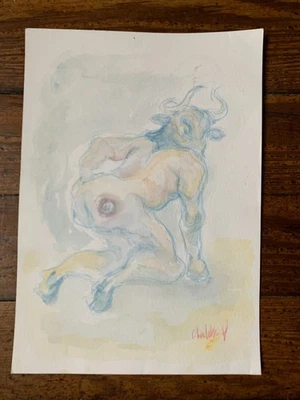 dessin original signé - Minotaure - Artiste Charlotte Houot - 29x20 - Photo 1/3