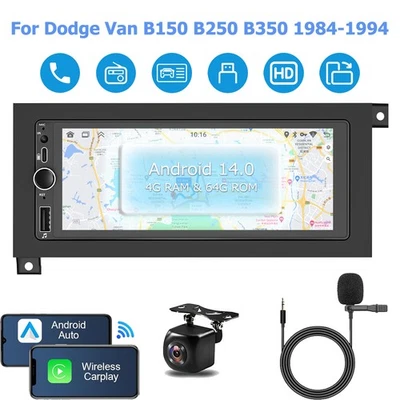 Carplay Car Stereo Radio Android 14 GPS For 1984–1994 Dodge Van B150 B250 B350 - Image 1 of 4