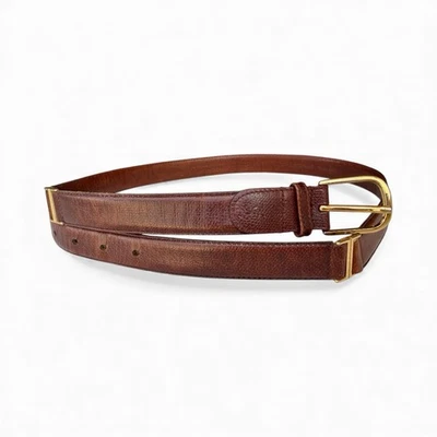 Yves Saint Laurent YSL 棕色金色纹理皮革腰带男式 40 码 — 第 1/4 张图片