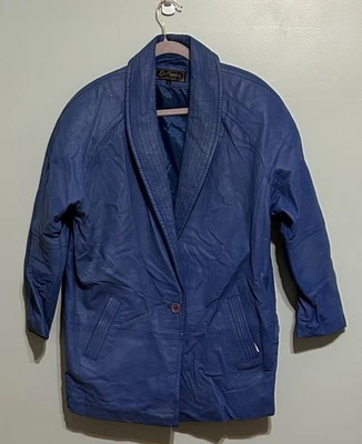 Vintage La Covina Blue Leather Coat - Image 1 of 4