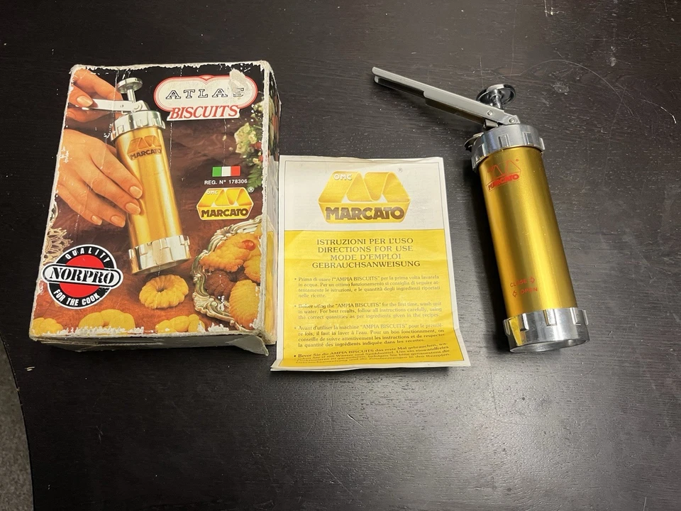 Marcato Atlas Galletas Galletas Prensa Fabricante Oro Italia con Caja y Manual De Colección  Foto 1 de 4