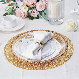 6 GOLD 15" wide Round Vinyl String Placemats Party Wedding Decorations - Picture 1 of 8