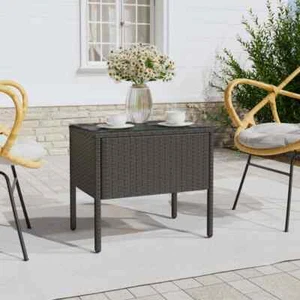 Side Table Black 53x37x48 cm Poly Rattan and Tempered Glass vidaXL - Picture 1 of 6