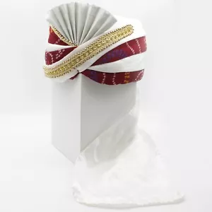 Turban Sultan Indien Bollywood Kostüm Fasching Karneval Maharaja Rot Weiß - Bild 1 von 6