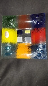 Murano Glass Fused Trinket Dish Venezia Multicoloured Square Color Block VGC - Picture 1 of 5
