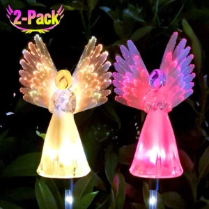 2X Solar Powered Angel w/ Frosted Skirt Yard Garden Stake Color Change LED Light - Picture 1 of 10