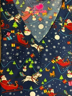 CHRISTMAS SCRUB TOP SIZE: XS, S, M, L, XL, 2XL SANTA'S UNICORN NWT NURSE MEDICAL - Image 1 of 4