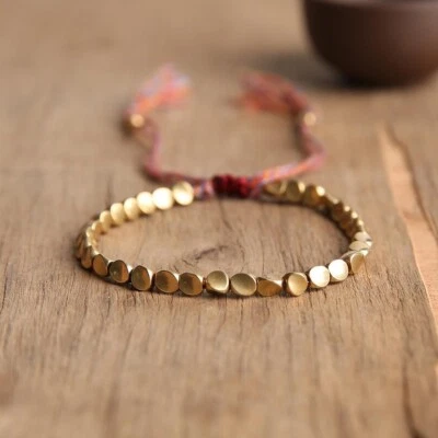 Gold Tibetan Copper Beaded Bracelet for Friendship Wealth Luck Handmade Gifts - Image 1 of 3