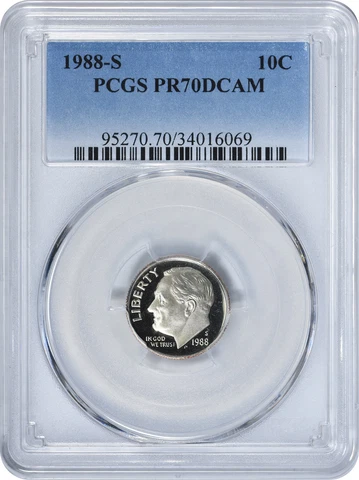 1988-S Roosevelt Dime PR70DCAM PCGS Cover